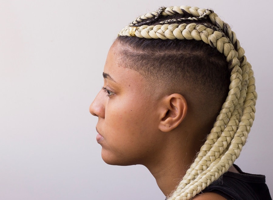 thick blonde braids with shaved sides
