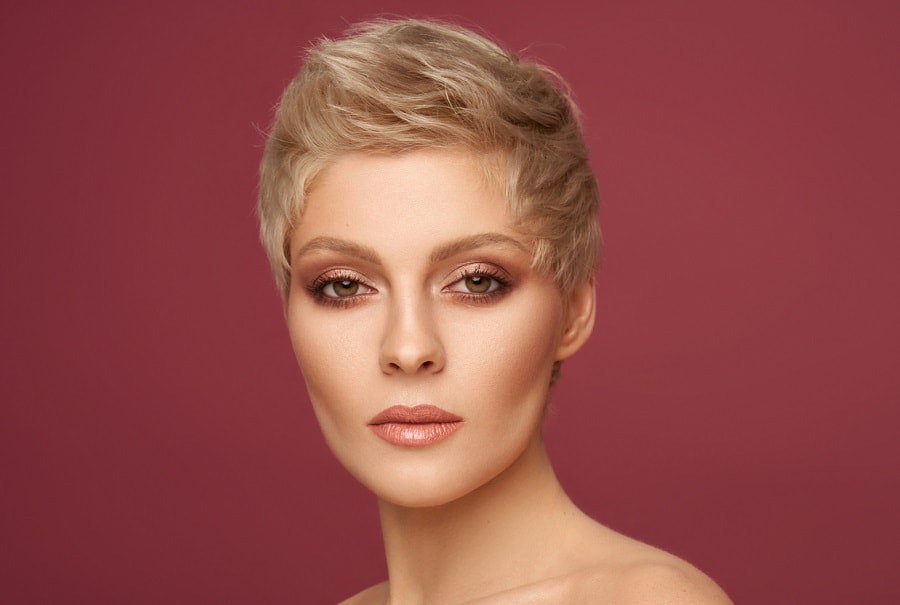 wavy short blonde pixie