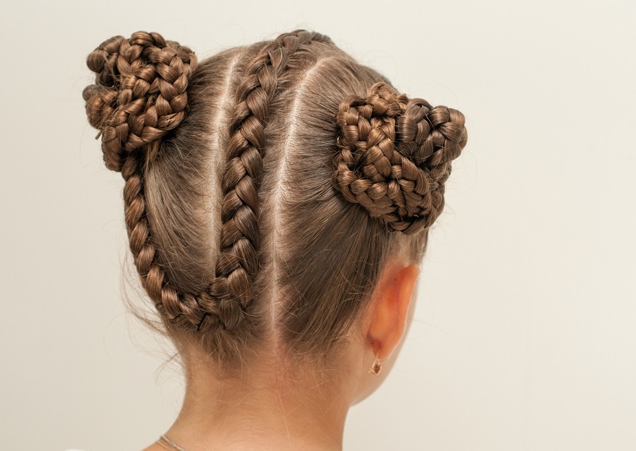 back to school hairstyle with braided space buns
