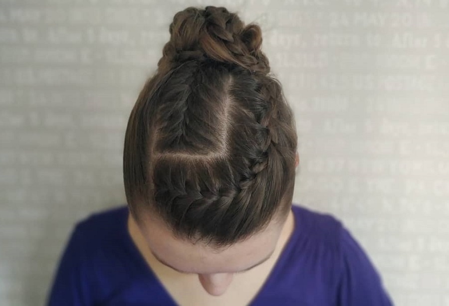 bun updo with two french braids