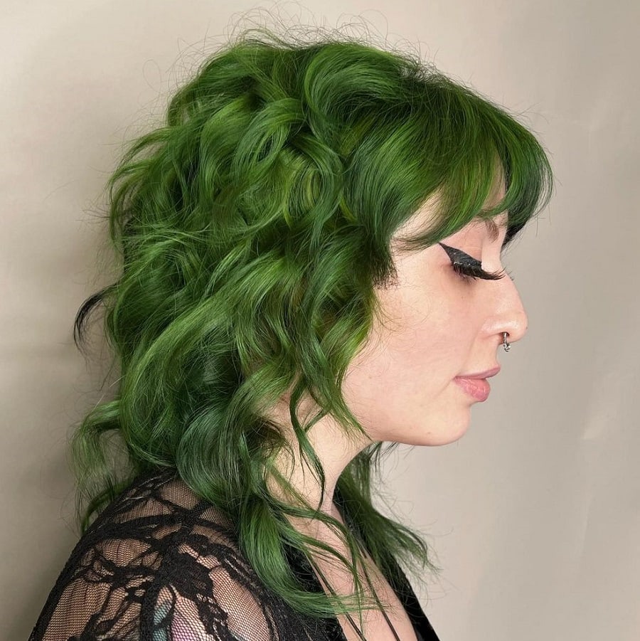 curly green shag haircut