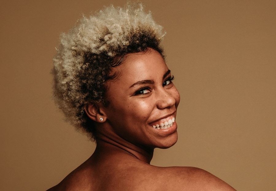 curly white blonde highlights for black skin