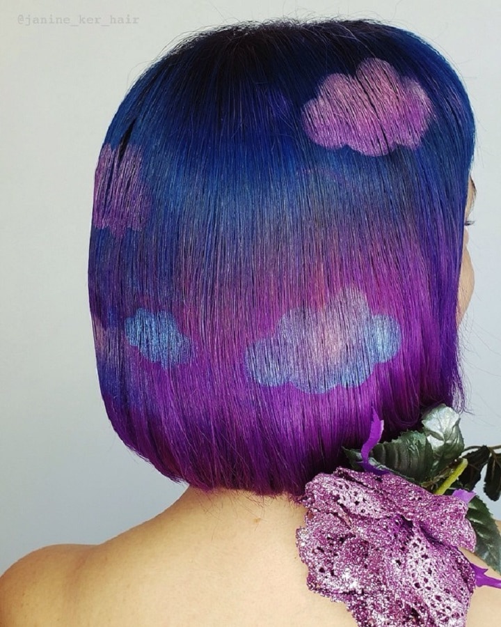 flower graffiti on purple hair