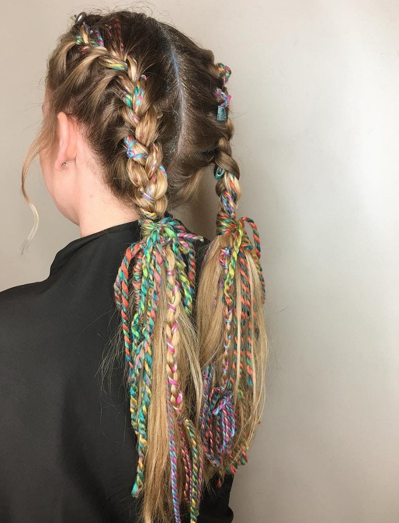 french braided pigtails with yarn dreads