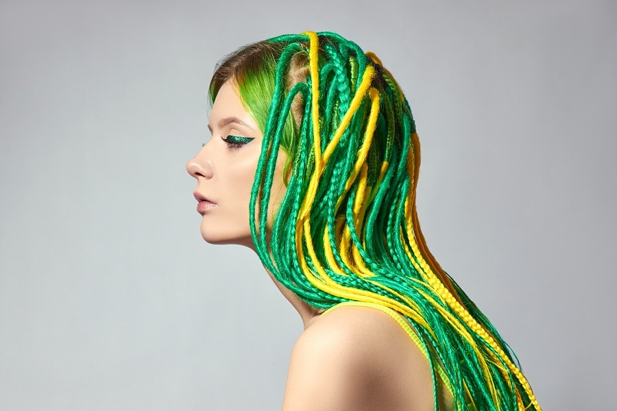 green and yellow yarn dreads