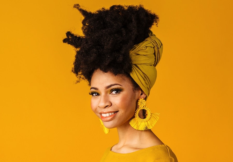 head wrap style with twist out natural hair