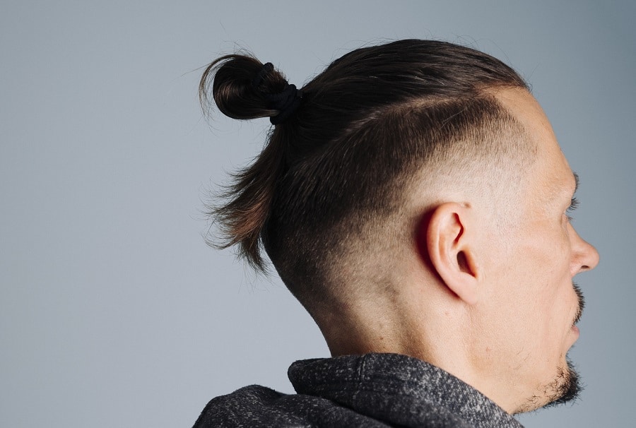 man bun with drop fade