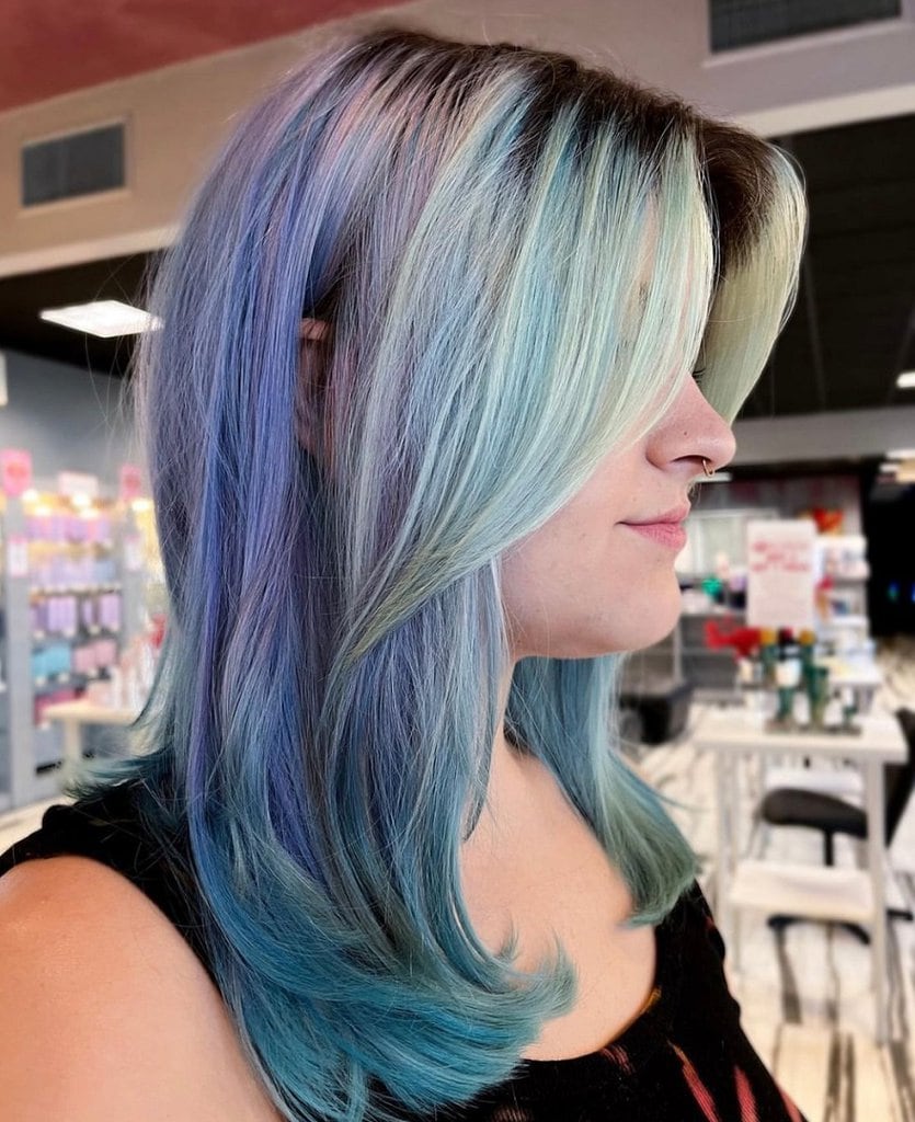 pastel blue shag haircut