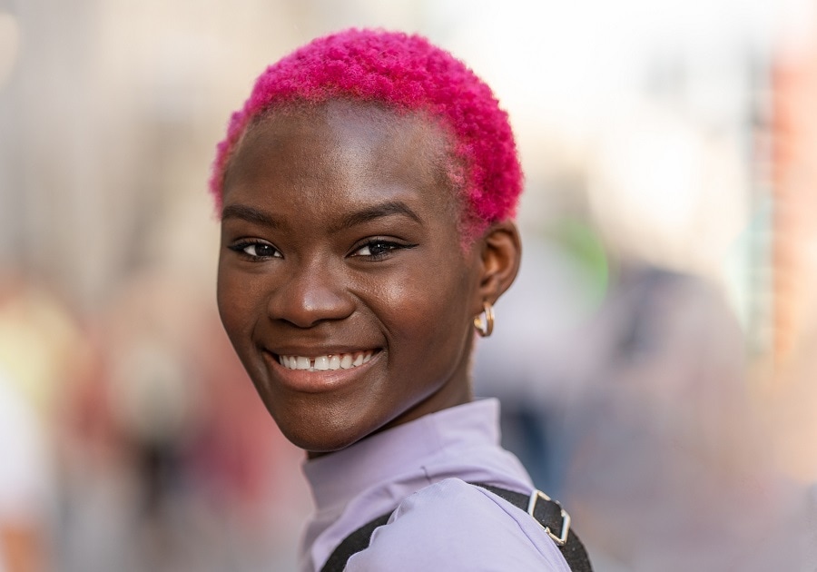 fuschia pink TWA hairstyle