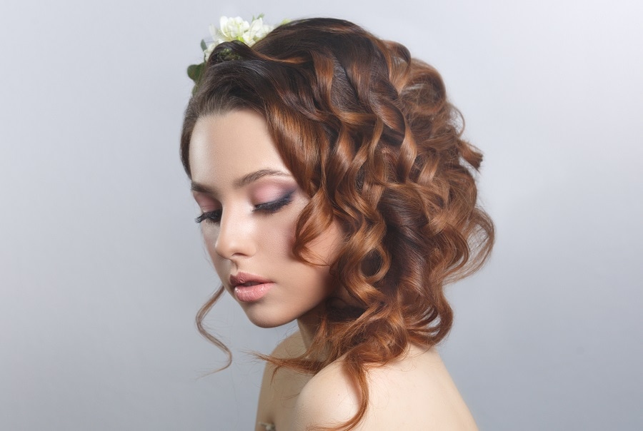 prom updo with tiger eye hair color