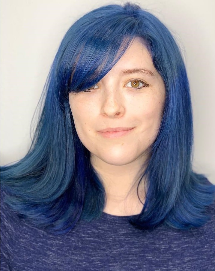 side swept bangs with blue hair