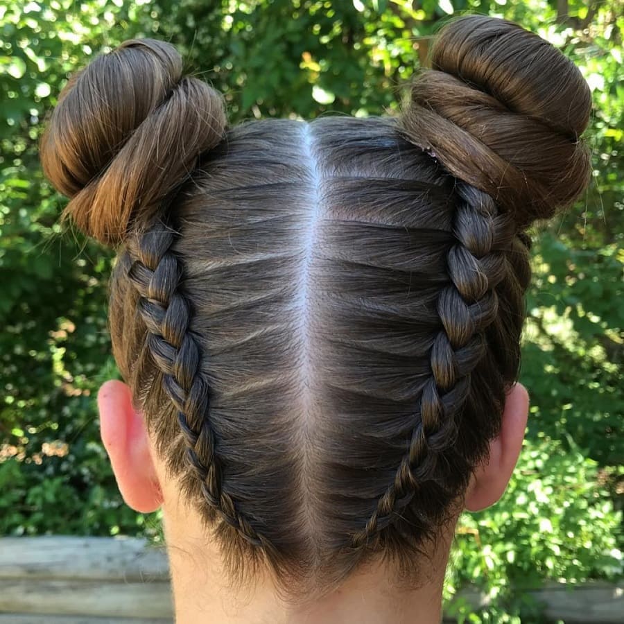 space buns with under braids