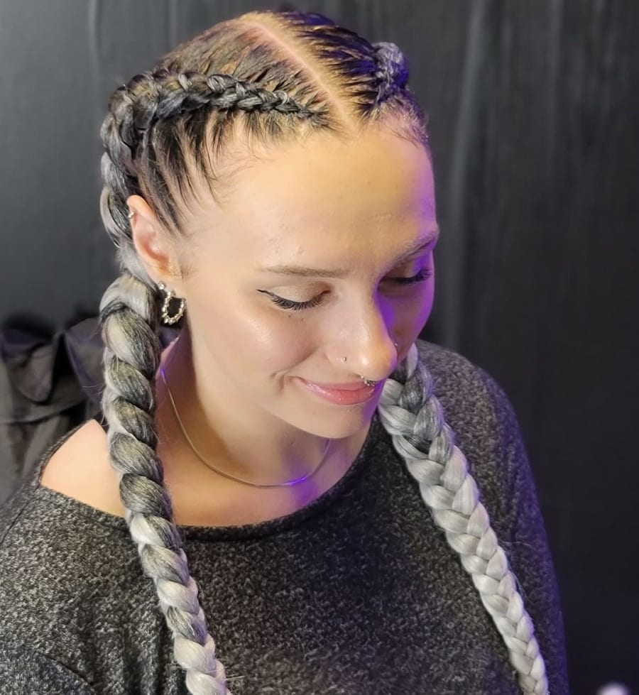 two french gray braids