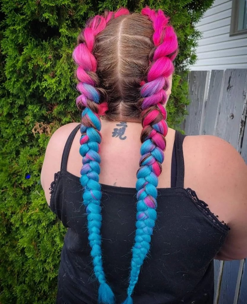 two thick colorful french braids
