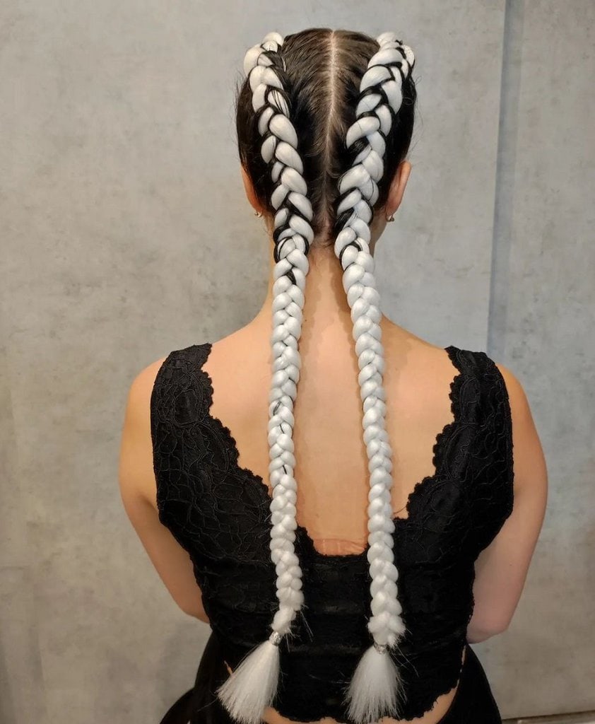 two white french braids