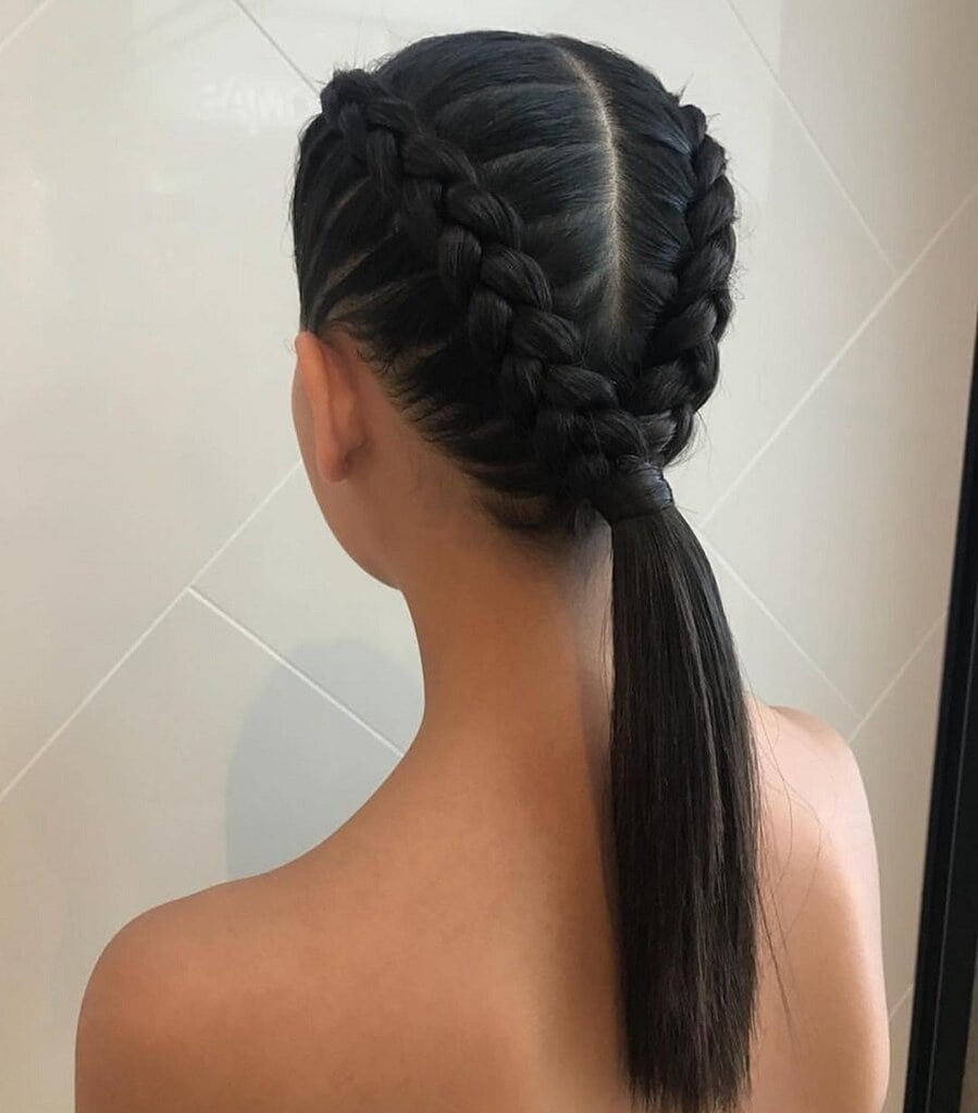 under braided ponytail