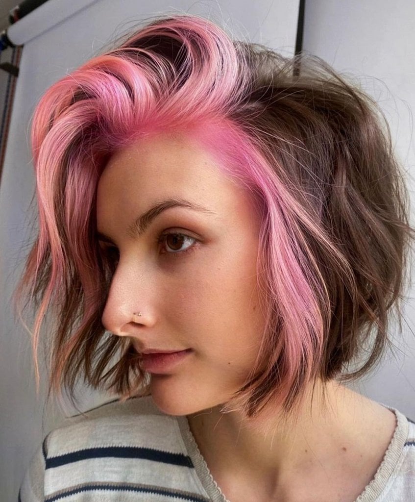 face framing pink highlights