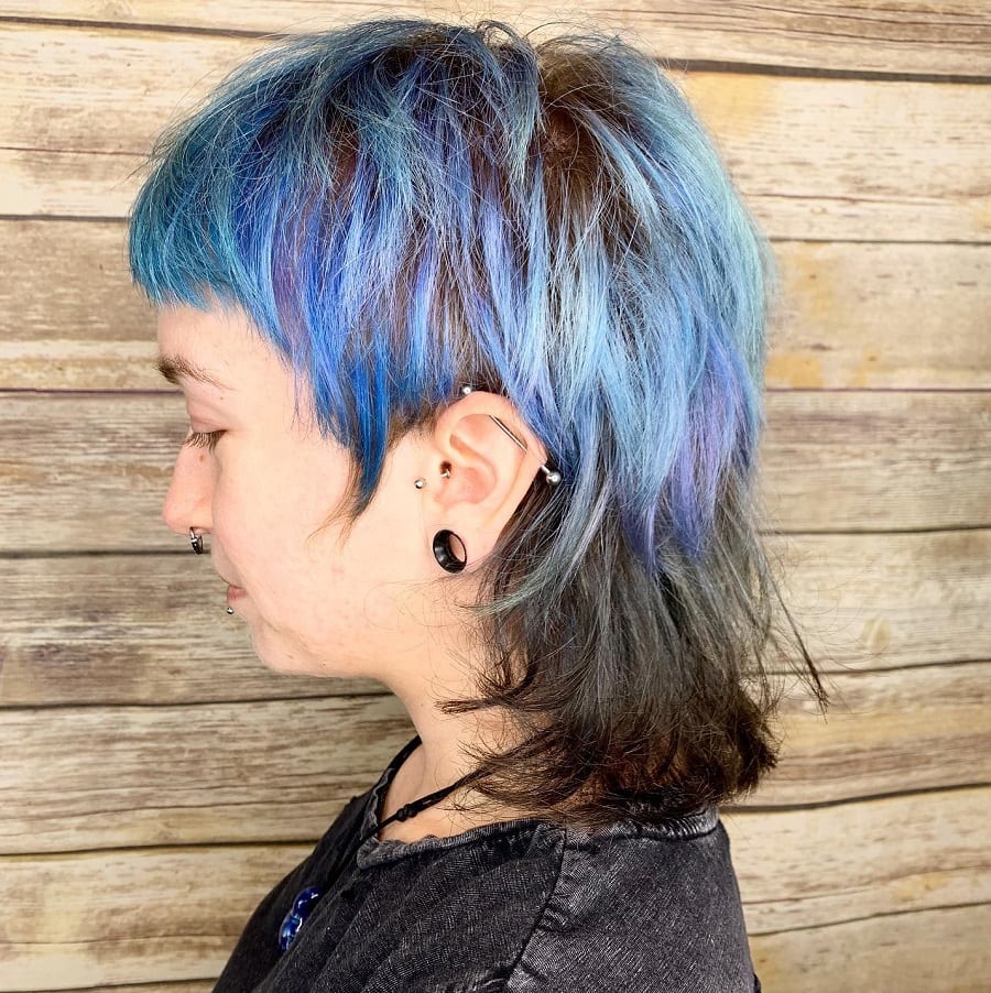 blue female mullet hairstyle