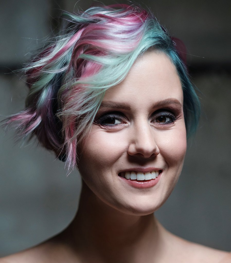 colorful stacked haircut