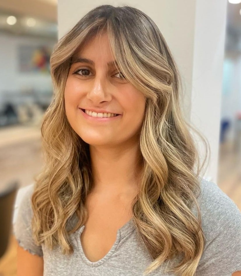 curtain bangs for balayage hair