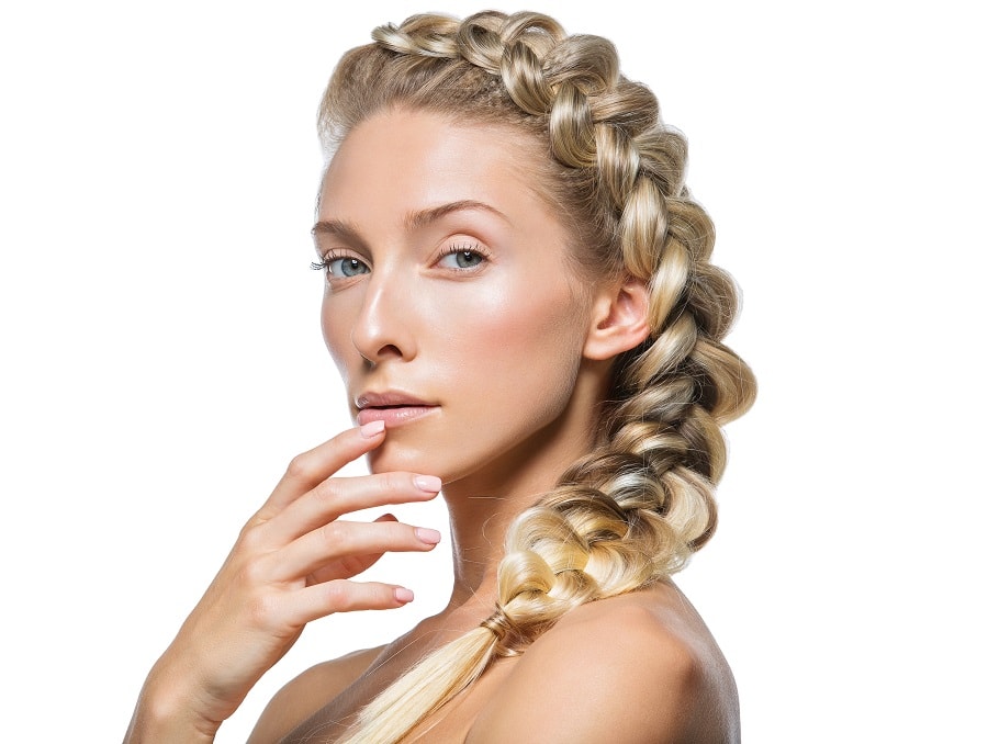 side swept loose french braid for blonde hair