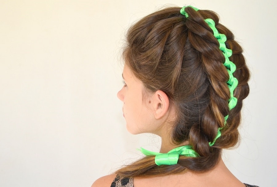 loose french braid with ribbon