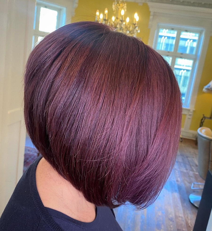 mahogany red angled bob