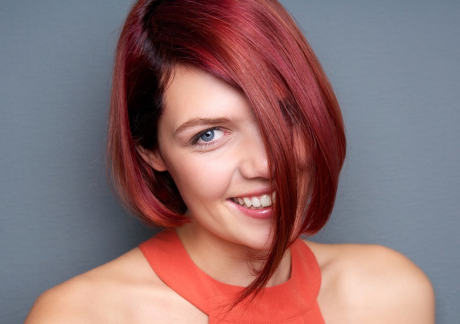 mahogany red asymmetrical bob