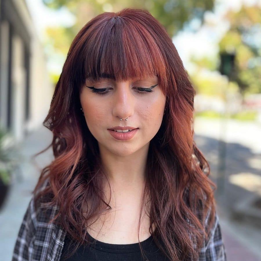 mahogany red hair with bangs