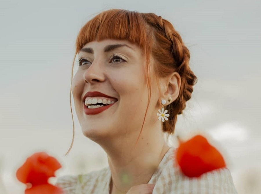 milkmaid braid with bangs