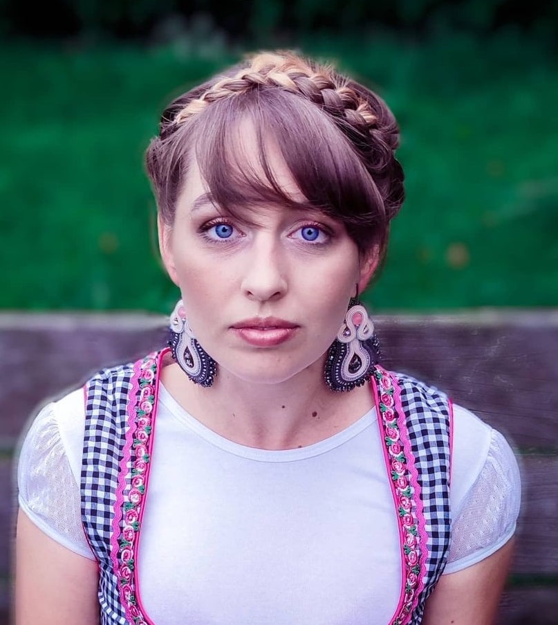 milkmaid braid with long bangs