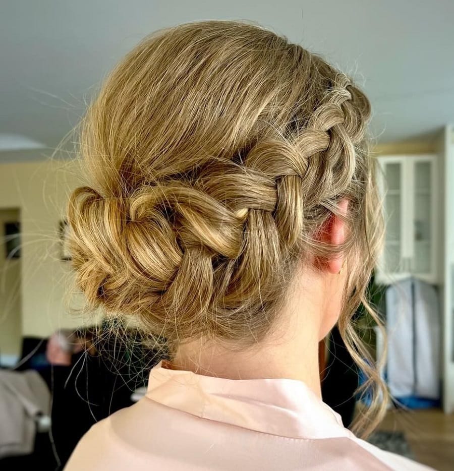 updo with milkmaid braid