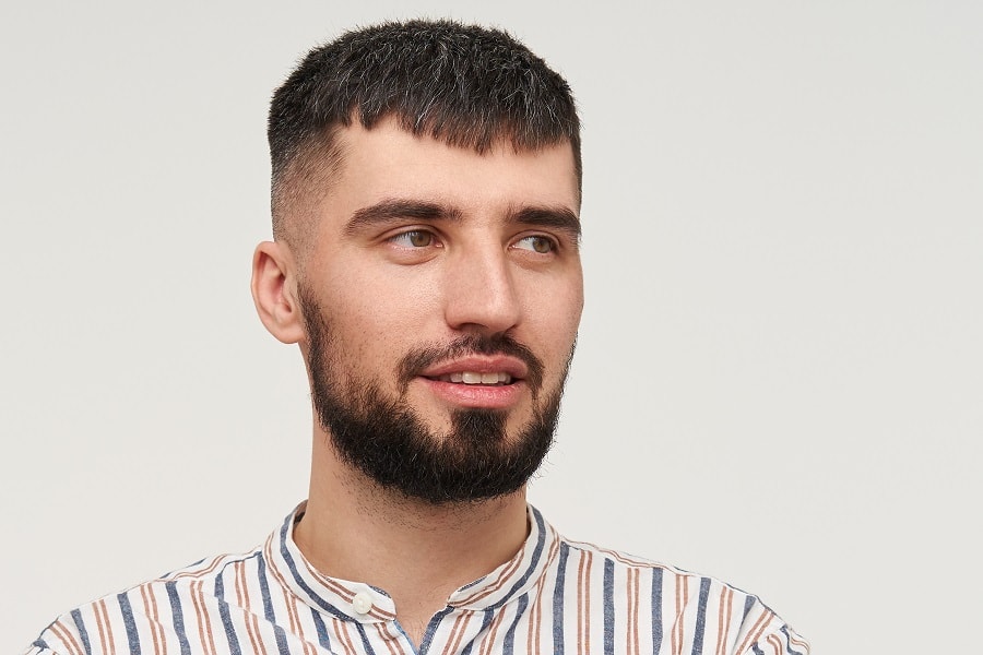 French crop haircut with beard