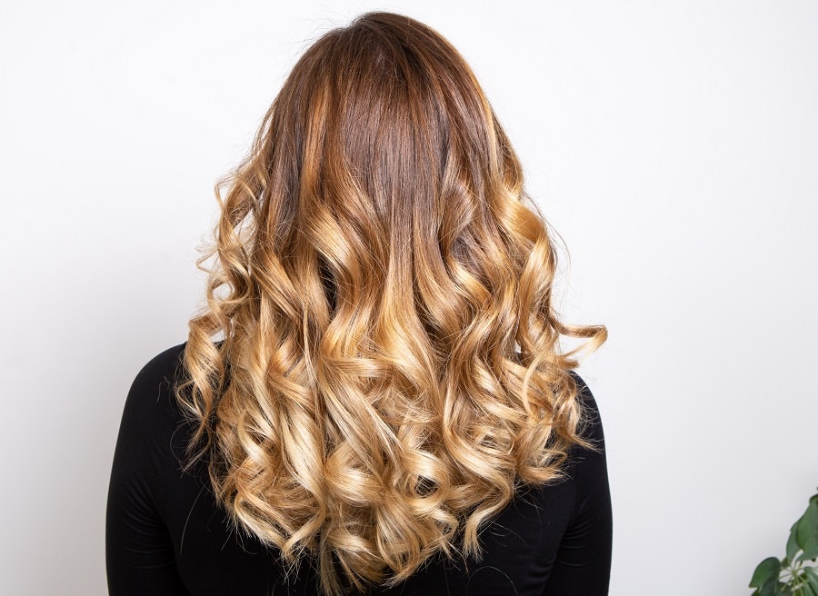 balayage loose curls with U cut