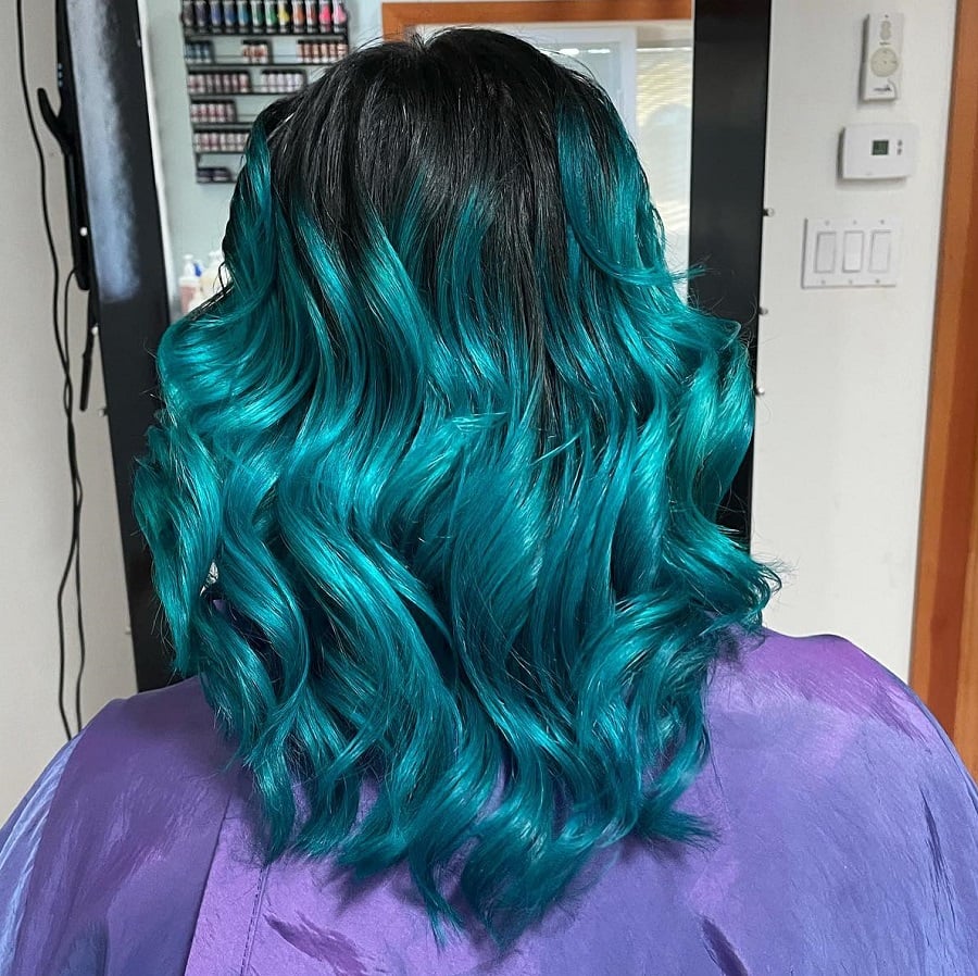 blue balayage hair with V cut