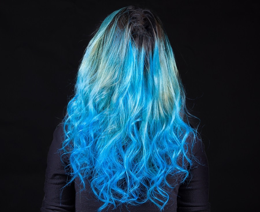 blue wavy hair with U cut