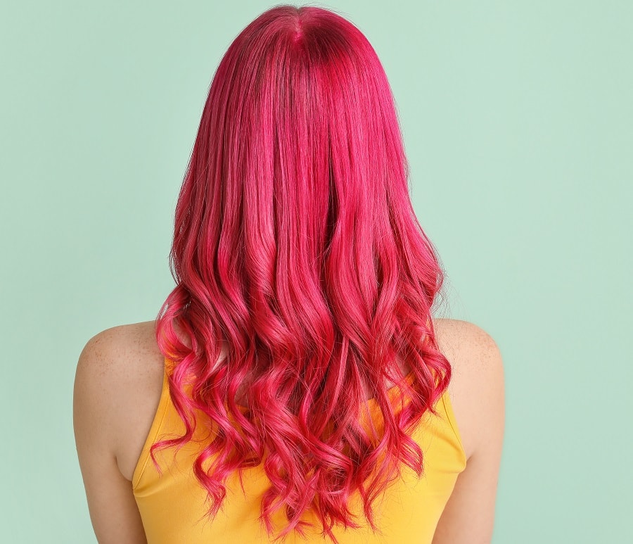 bright pink hair with V cut