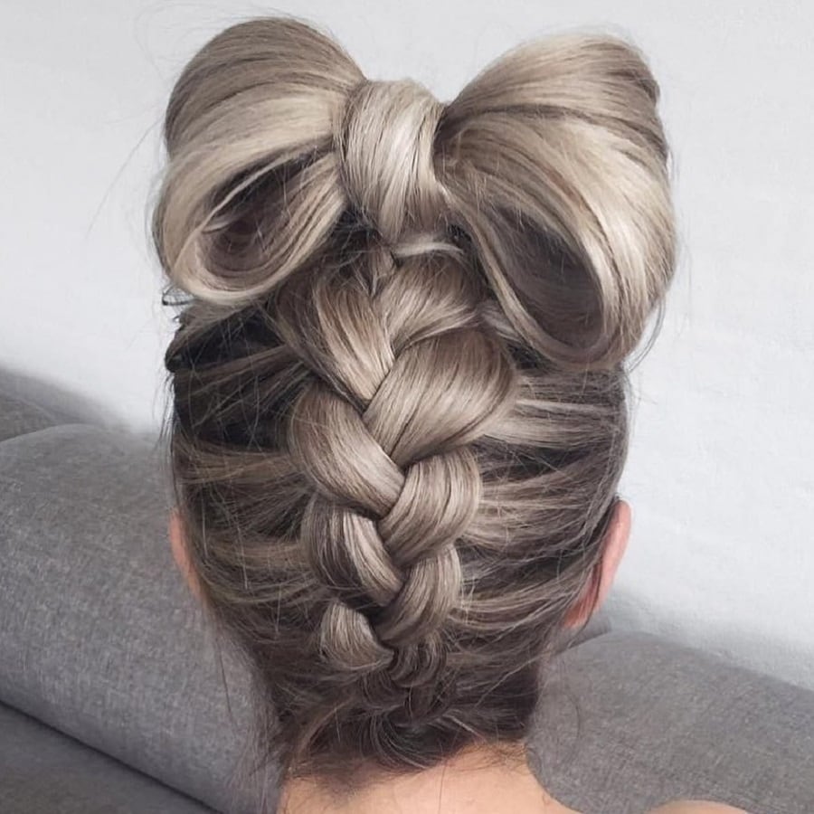 updo with upside down French braid