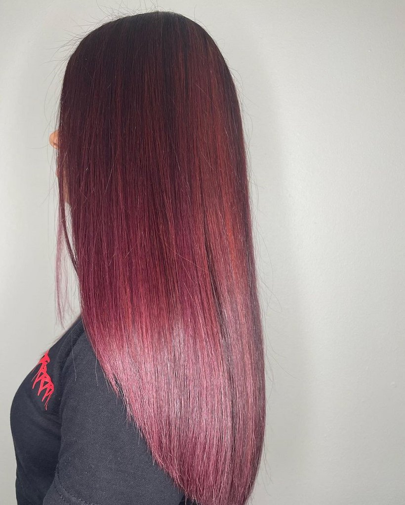 wine red hair with V cut