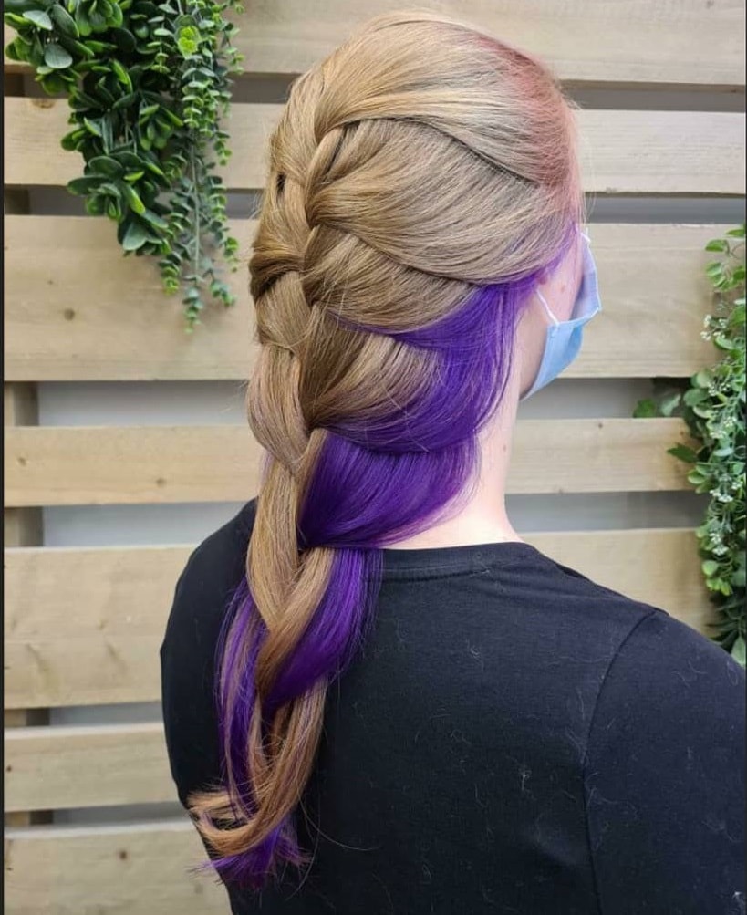 braided blonde hair with purple underneath