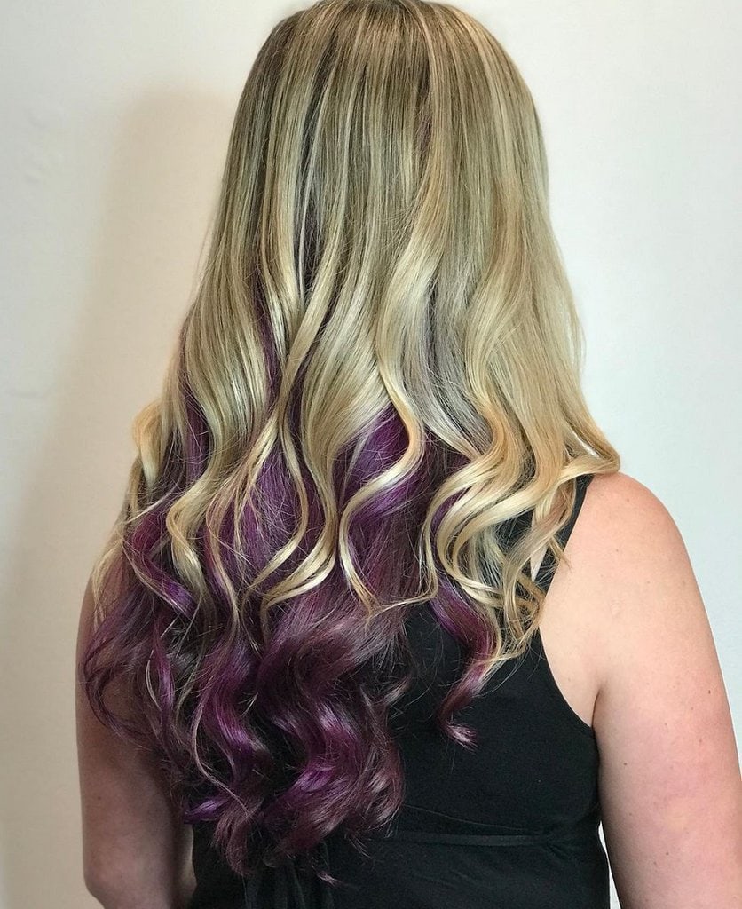 long blonde hair with purple underneath