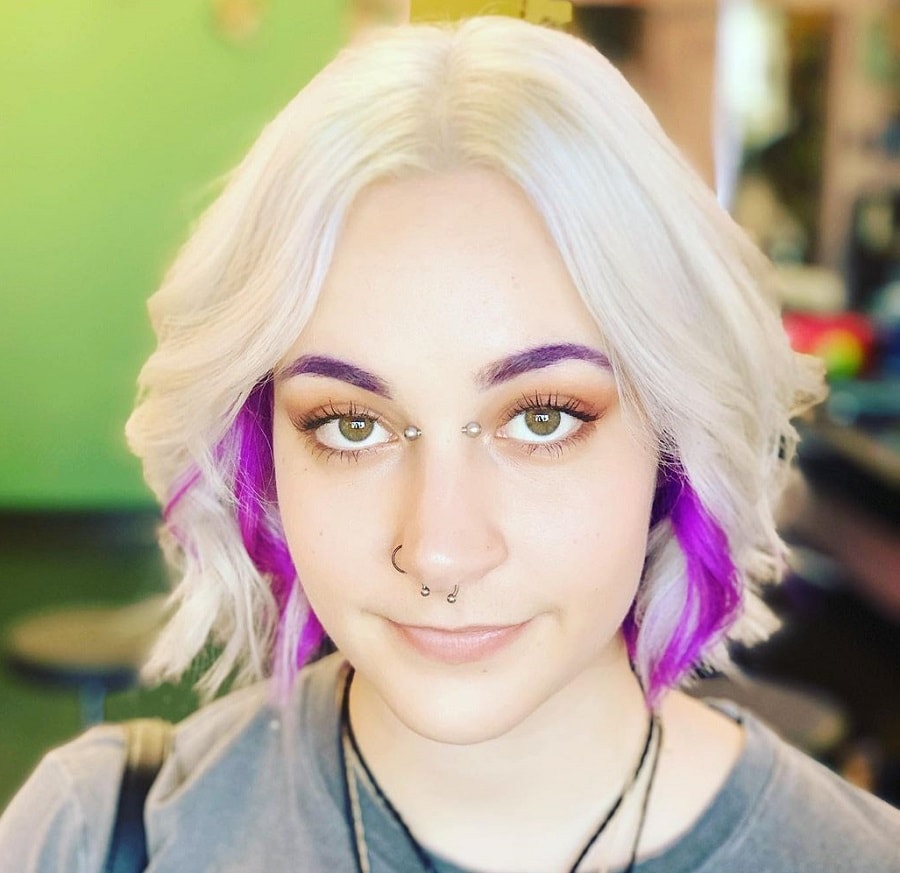 short platinum blonde hair with purple underneath