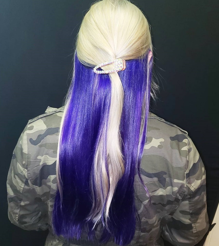 white blonde hair with purple underneath