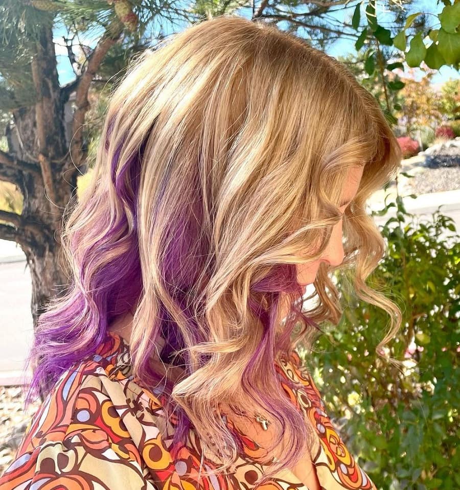 caramel blonde hair with purple underneath