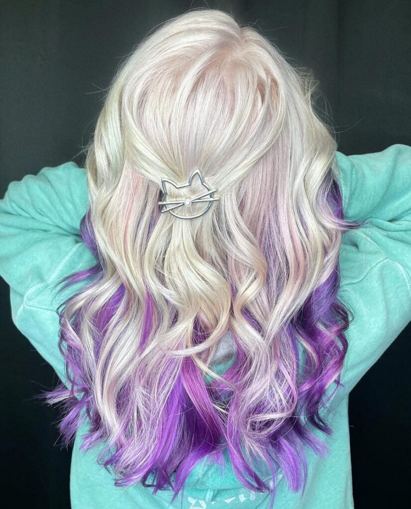 icy blonde hair with purple underneath