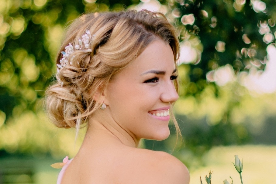 blonde updo for bridesmaid with medium hair