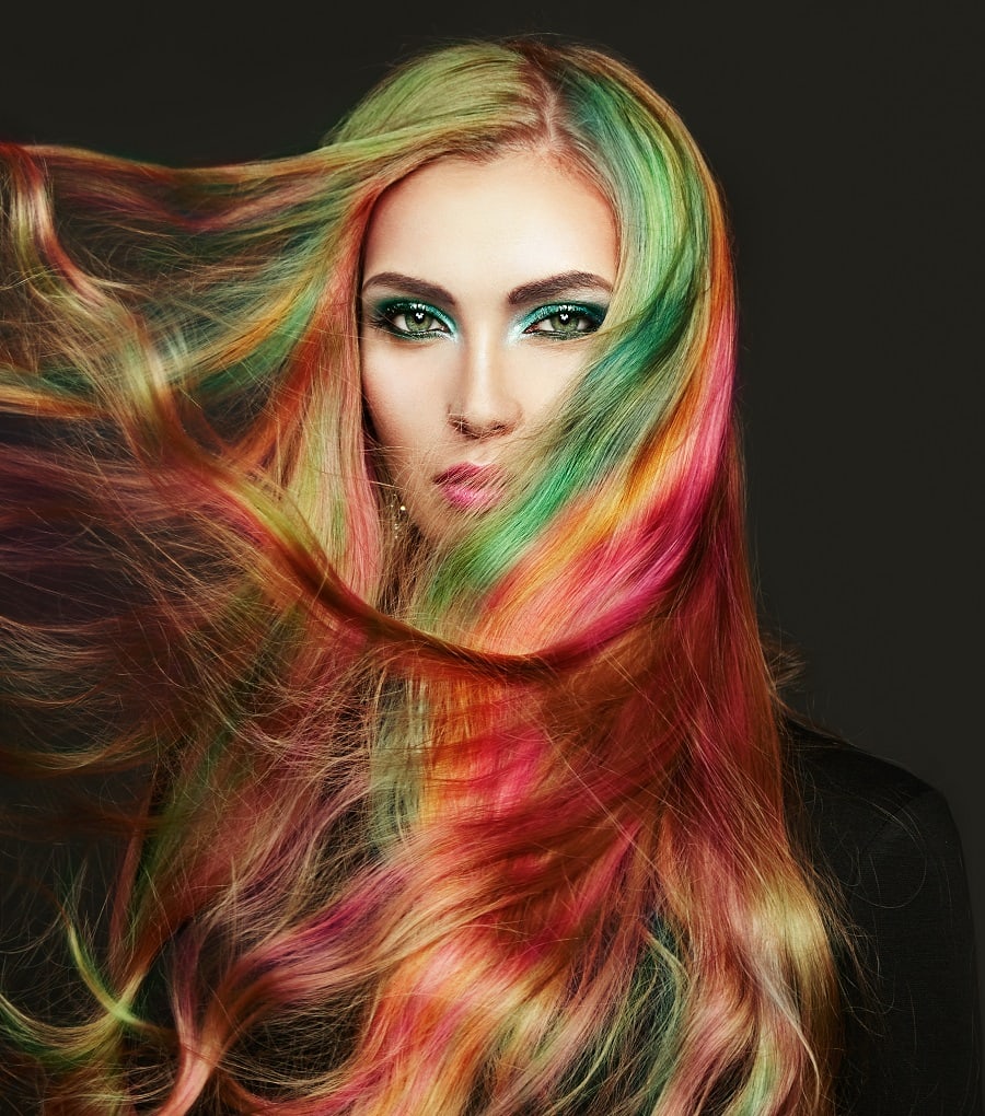 rainbow color melt hair
